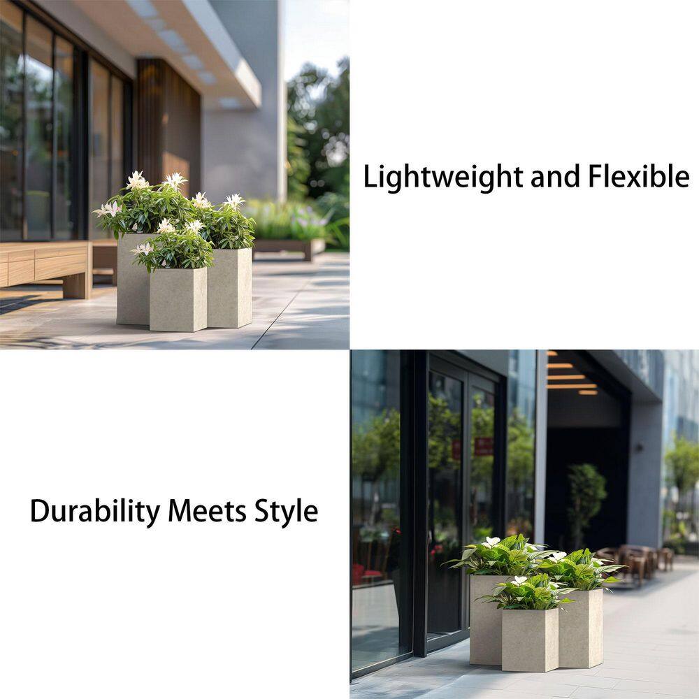 Sapcrete 12.5", 16", 18.5" H Lightweight Concrete Planters, Square Plant Pots with Drainage Hole for Indoor/Outdoor, Weathered