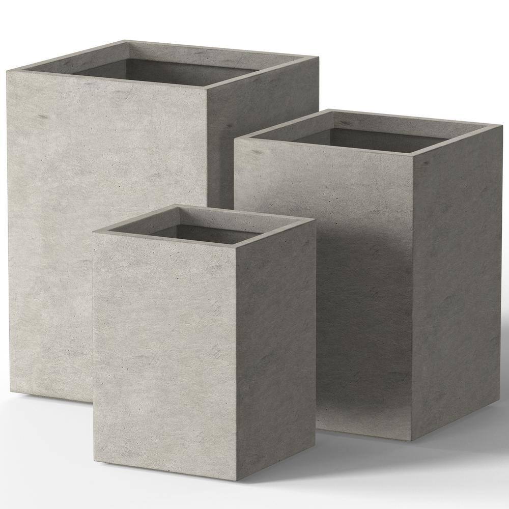 Sapcrete 12.5", 16", 18.5" H Lightweight Concrete Planters, Square Plant Pots with Drainage Hole for Indoor/Outdoor, Weathered