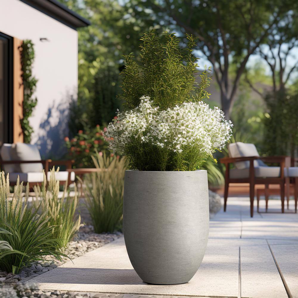 Sapcrete 22"H Concrete Garden Flower Pots, Modern Round Lightweight Planters with Drainage Hole for Outdoor/Indoor, Weathered