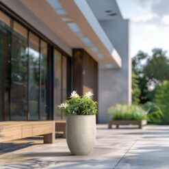 Sapcrete 22"H Concrete Garden Flower Pots, Modern Round Lightweight Planters with Drainage Hole for Outdoor/Indoor, Weathered