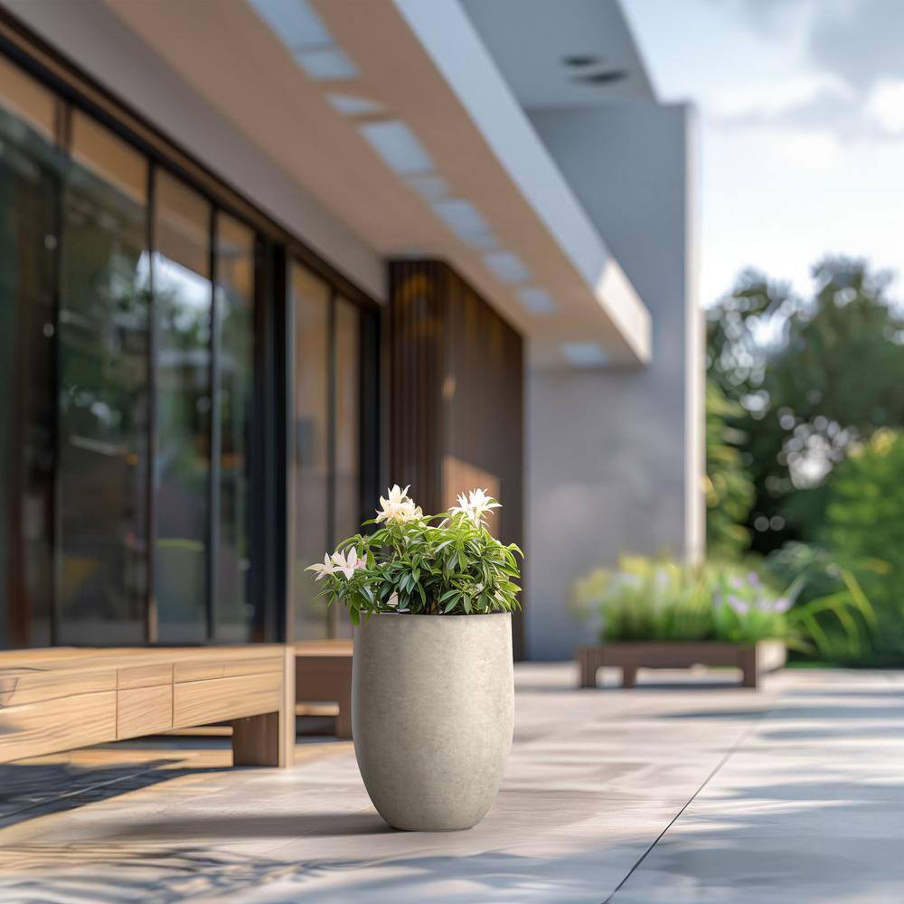 Sapcrete 22"H Concrete Garden Flower Pots, Modern Round Lightweight Planters with Drainage Hole for Outdoor/Indoor, Weathered