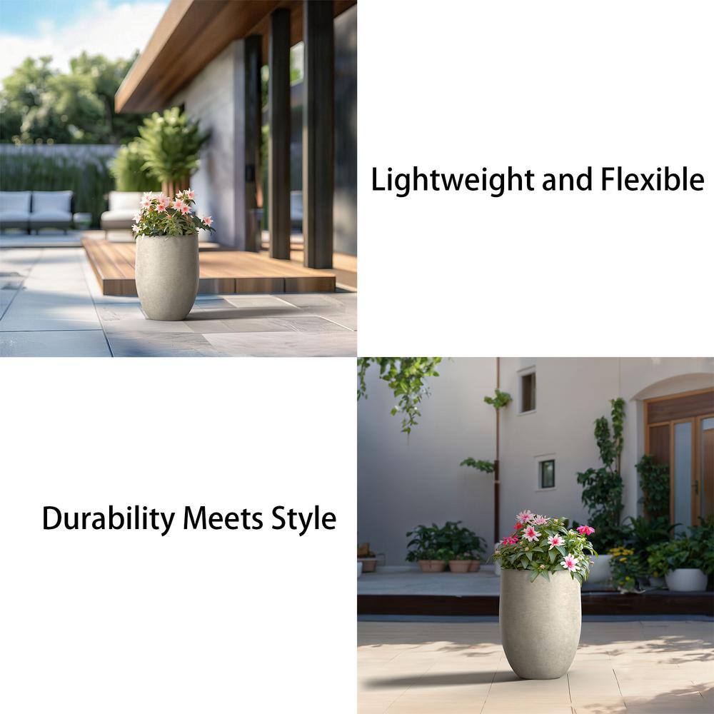 Sapcrete 22"H Concrete Garden Flower Pots, Modern Round Lightweight Planters with Drainage Hole for Outdoor/Indoor, Weathered