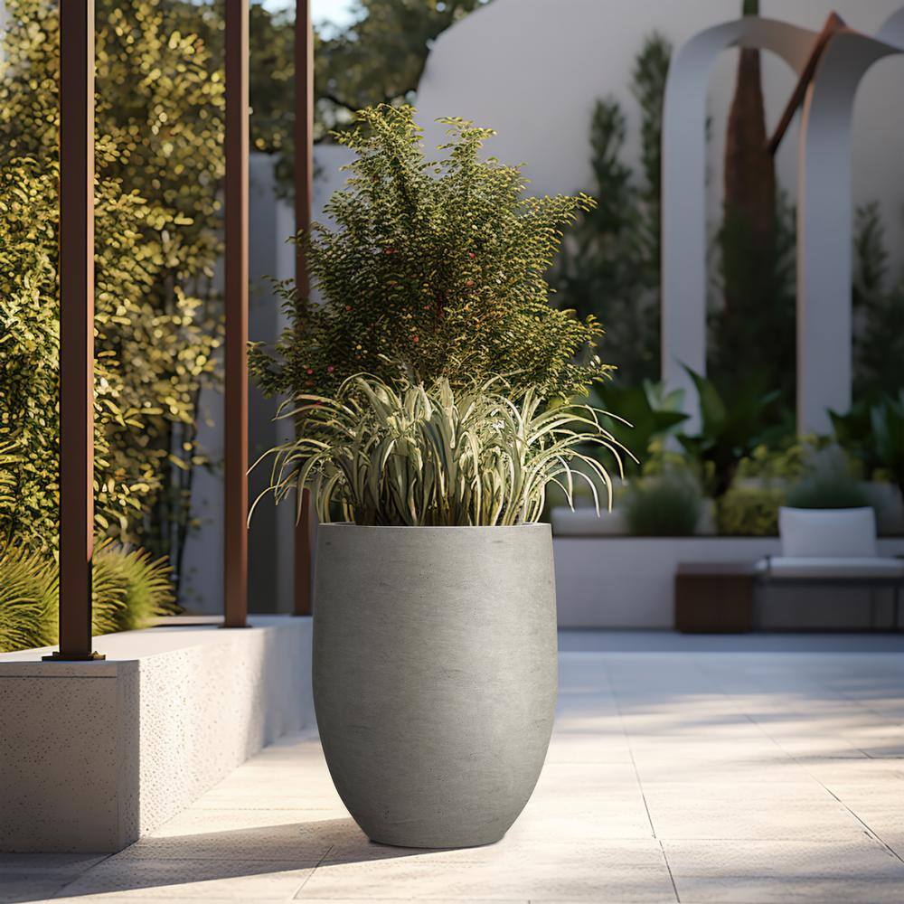 Sapcrete 22"H Concrete Garden Flower Pots, Modern Round Lightweight Planters with Drainage Hole for Outdoor/Indoor, Weathered