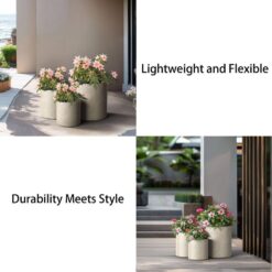 Sapcrete 10 in., 13 in., 16in. Dia Light Gray Extra Large Tall Round Concrete Plant Pot / Planter for Indoor and Outdoor Set of 3