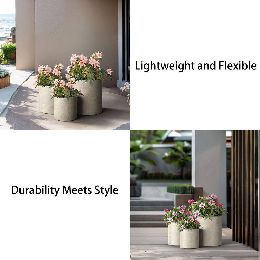 Sapcrete 10 in., 13 in., 16in. Dia Light Gray Extra Large Tall Round Concrete Plant Pot / Planter for Indoor and Outdoor Set of 3