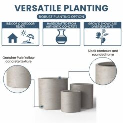 Sapcrete 10 in., 13 in., 16in. Dia Light Gray Extra Large Tall Round Concrete Plant Pot / Planter for Indoor and Outdoor Set of 3