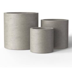 Sapcrete 10 in., 13 in., 16in. Dia Light Gray Extra Large Tall Round Concrete Plant Pot / Planter for Indoor and Outdoor Set of 3
