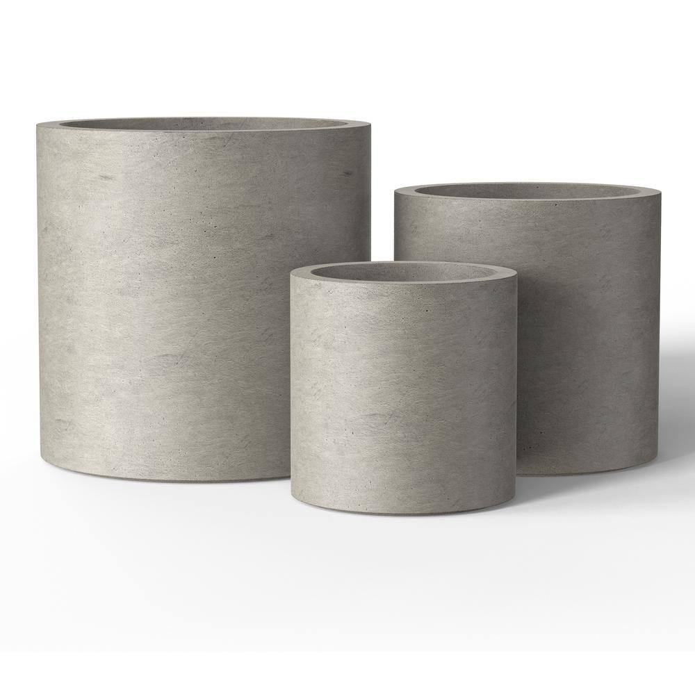 Sapcrete 10 in., 13 in., 16in. Dia Light Gray Extra Large Tall Round Concrete Plant Pot / Planter for Indoor and Outdoor Set of 3