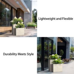 Sapcrete Modern 16 in., 24 in. High Large Tall Elongated Square Light Gray Outdoor Cement Planter Plant Pots Set of 2