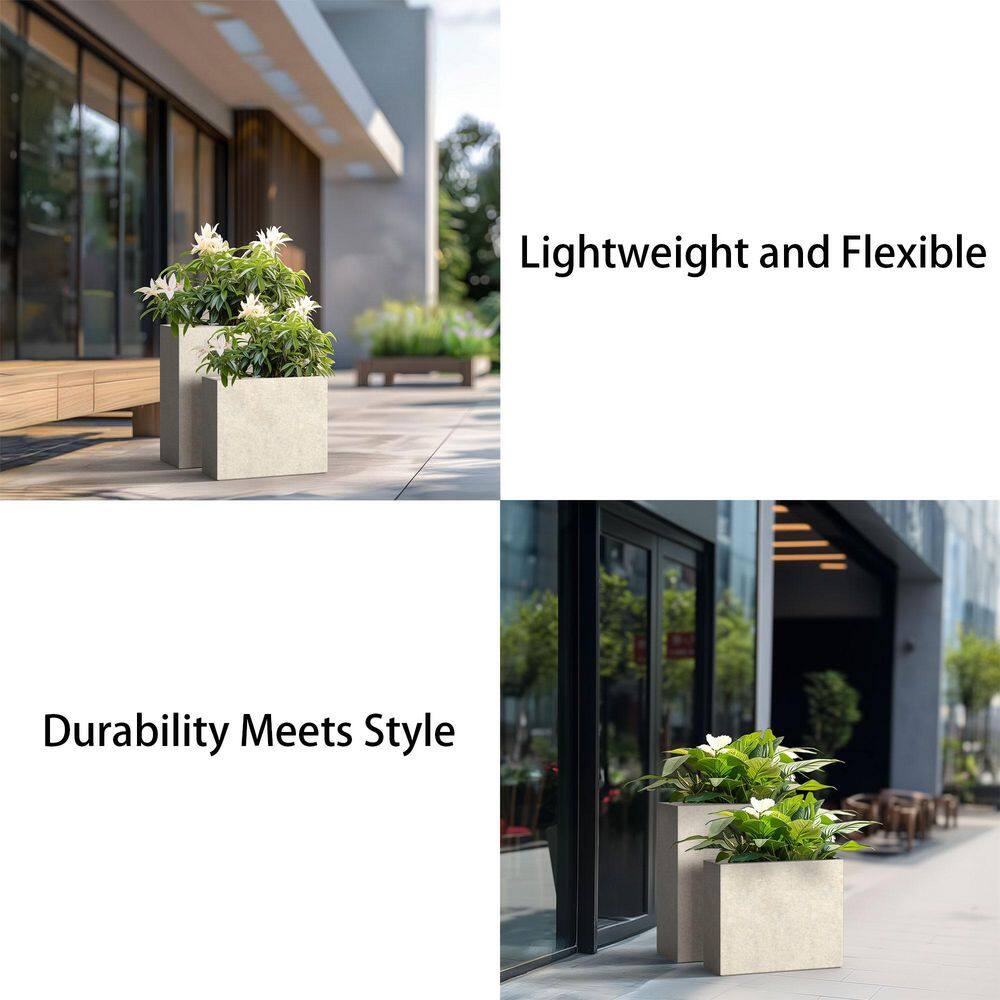 Sapcrete Modern 16 in., 24 in. High Large Tall Elongated Square Light Gray Outdoor Cement Planter Plant Pots Set of 2