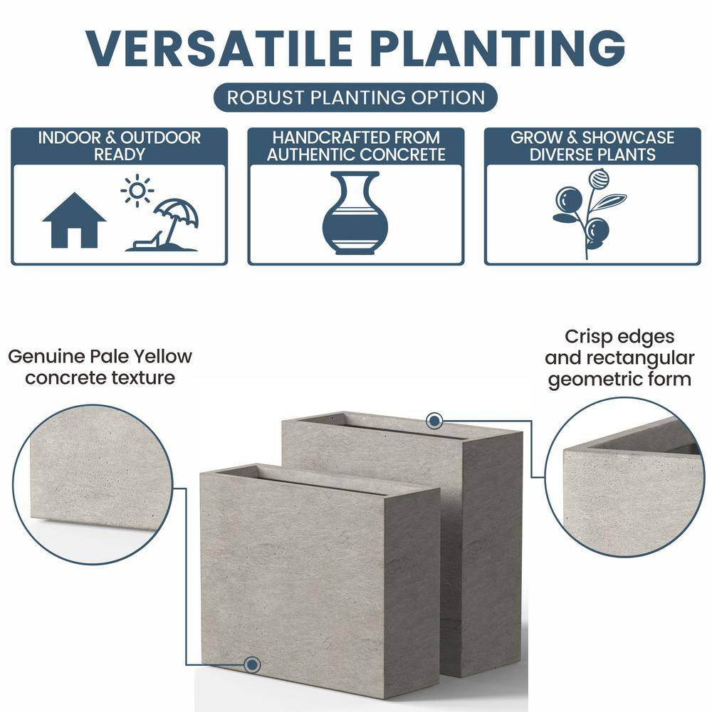 Sapcrete Modern 16 in., 24 in. High Large Tall Elongated Square Light Gray Outdoor Cement Planter Plant Pots Set of 2