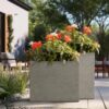 Sapcrete Modern 16 in., 24 in. High Large Tall Elongated Square Light Gray Outdoor Cement Planter Plant Pots Set of 2
