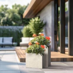 Sapcrete Modern 16 in., 24 in. High Large Tall Elongated Square Light Gray Outdoor Cement Planter Plant Pots Set of 2