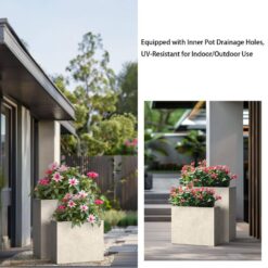 Sapcrete Modern 16 in., 24 in. High Large Tall Elongated Square Light Gray Outdoor Cement Planter Plant Pots Set of 2