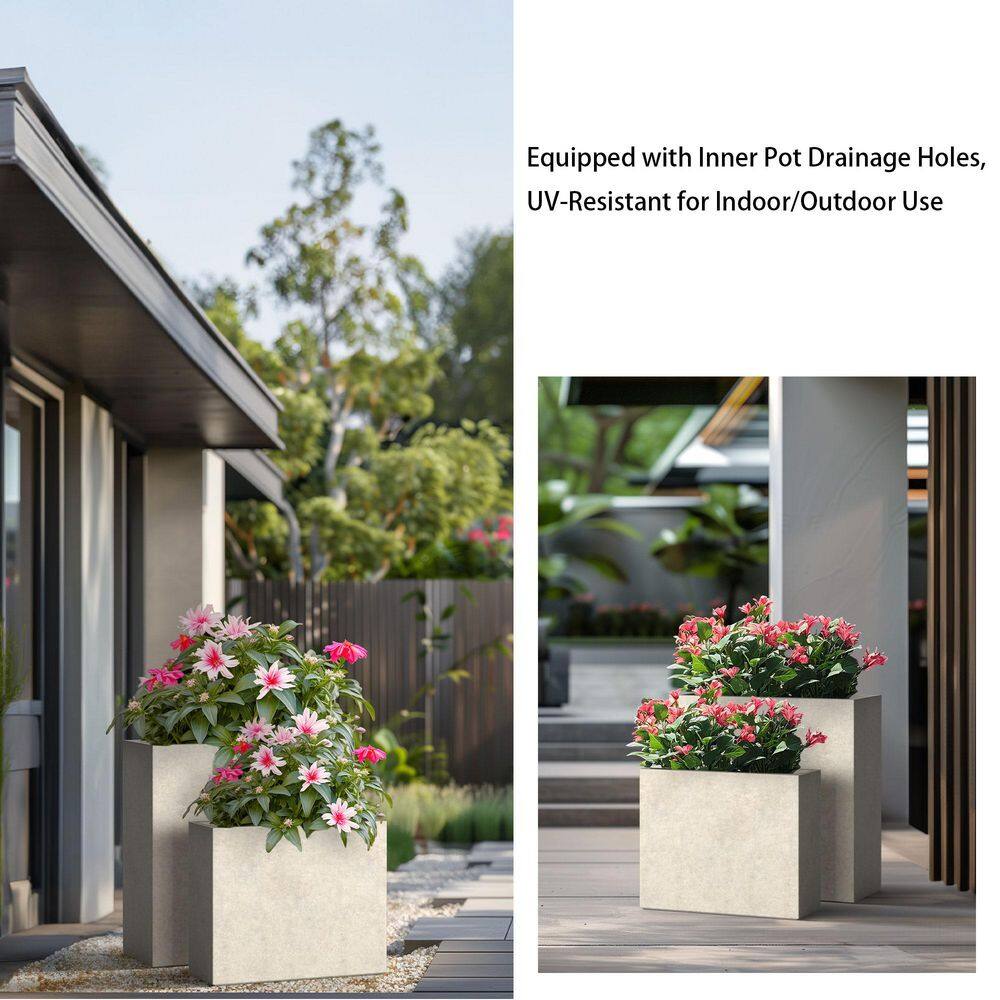 Sapcrete Modern 16 in., 24 in. High Large Tall Elongated Square Light Gray Outdoor Cement Planter Plant Pots Set of 2