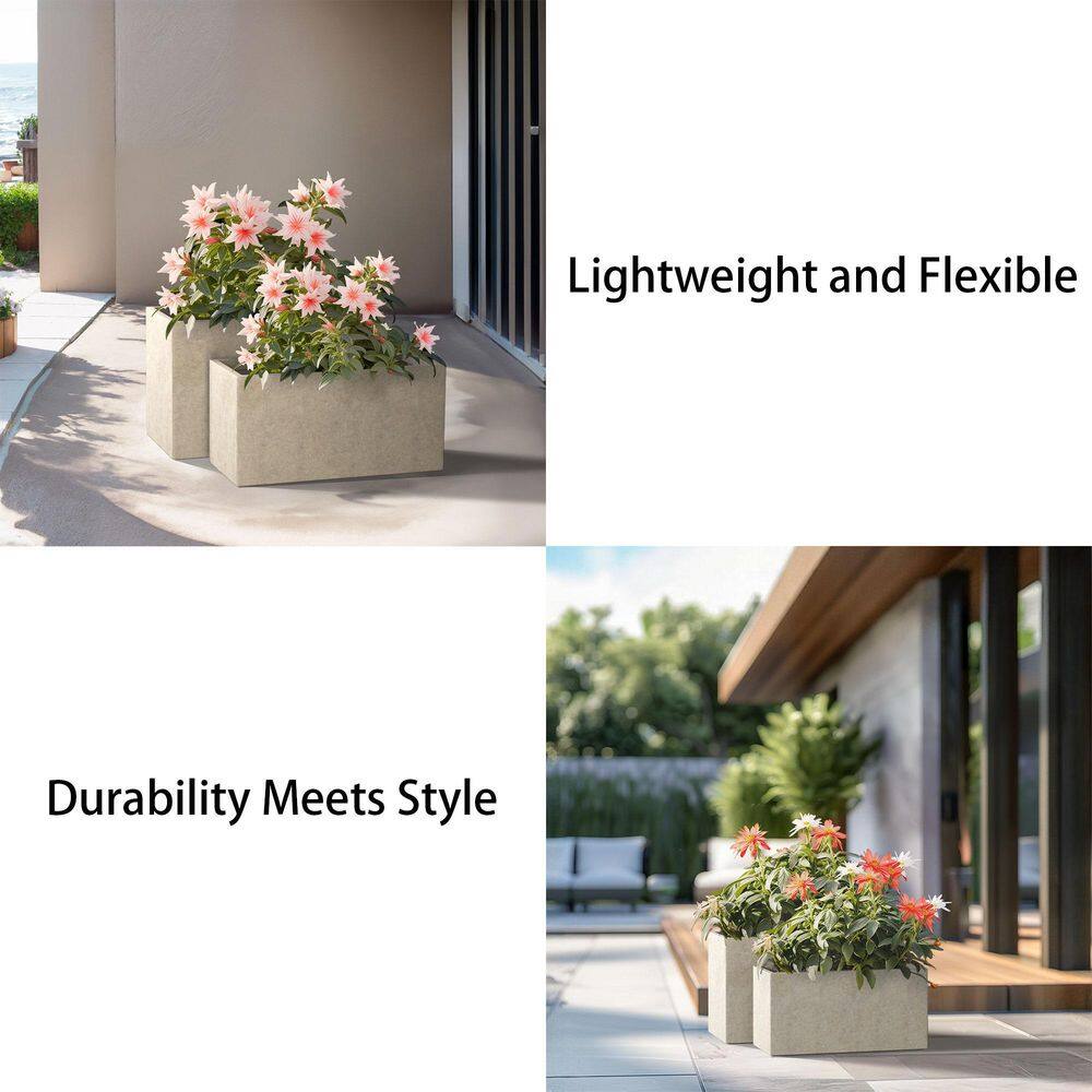 Sapcrete Modern 12 in., 16 in. High Large Tall Elongated Square Light Gray Outdoor Cement Planter Plant Pots Set of 2
