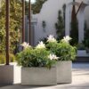 Sapcrete Modern 12 in., 16 in. High Large Tall Elongated Square Light Gray Outdoor Cement Planter Plant Pots Set of 2