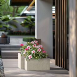Sapcrete Modern 12 in., 16 in. High Large Tall Elongated Square Light Gray Outdoor Cement Planter Plant Pots Set of 2