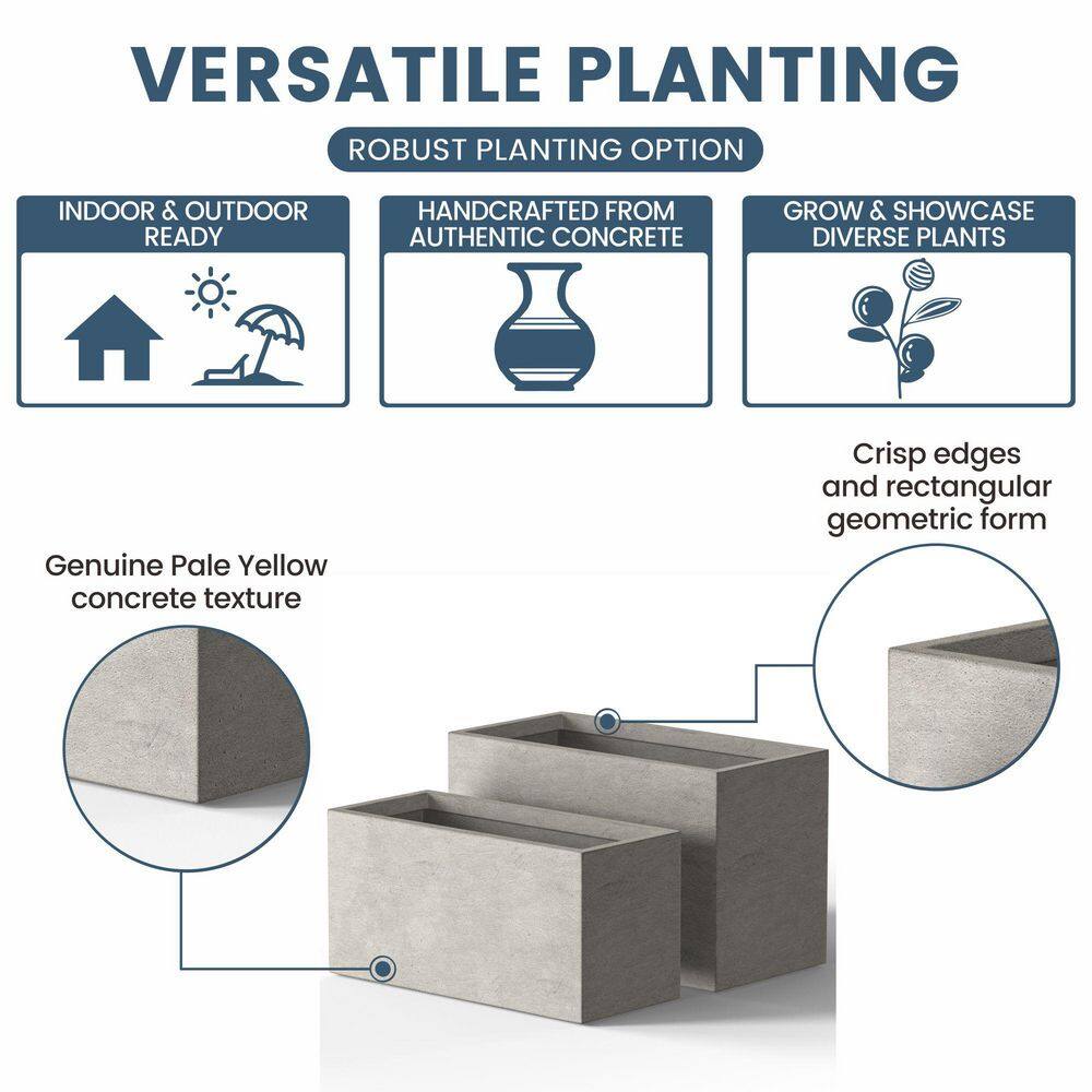 Sapcrete Modern 12 in., 16 in. High Large Tall Elongated Square Light Gray Outdoor Cement Planter Plant Pots Set of 2