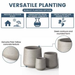 Sapcrete 15.5 in., 12 in., 8.5 in. Dia Light Gray Large Tall Round Concrete Plant Pot / Planter for Indoor and Outdoor Set of 3