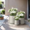 Sapcrete 15.5 in., 12 in., 8.5 in. Dia Light Gray Large Tall Round Concrete Plant Pot / Planter for Indoor and Outdoor Set of 3