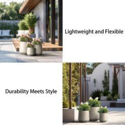 Sapcrete 15.5 in., 12 in., 8.5 in. Dia Light Gray Large Tall Round Concrete Plant Pot / Planter for Indoor and Outdoor Set of 3