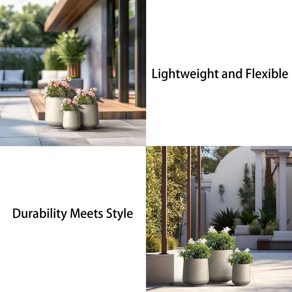 Sapcrete 15.5 in., 12 in., 8.5 in. Dia Light Gray Large Tall Round Concrete Plant Pot / Planter for Indoor and Outdoor Set of 3