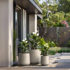 Sapcrete 15.5 in., 12 in., 8.5 in. Dia Light Gray Large Tall Round Concrete Plant Pot / Planter for Indoor and Outdoor Set of 3