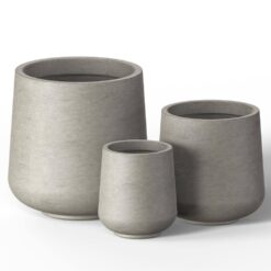 Sapcrete 15.5 in., 12 in., 8.5 in. Dia Light Gray Large Tall Round Concrete Plant Pot / Planter for Indoor and Outdoor Set of 3