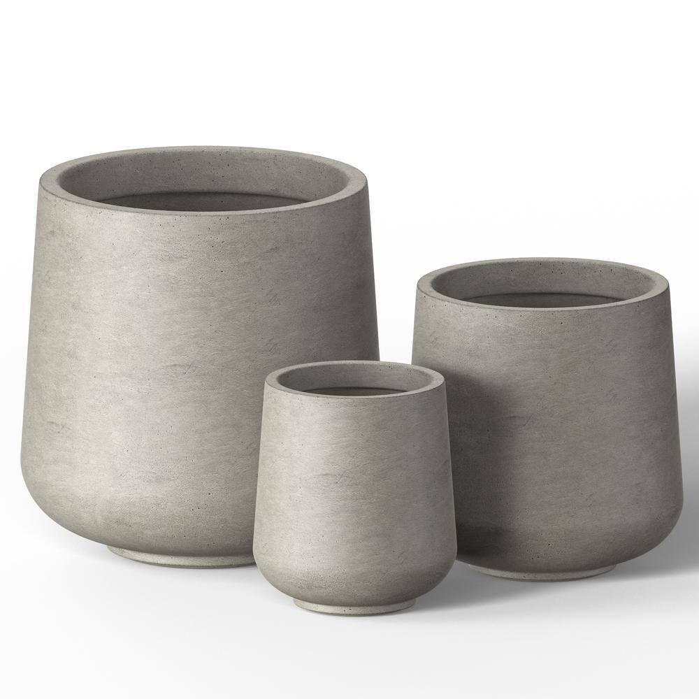 Sapcrete 15.5 in., 12 in., 8.5 in. Dia Light Gray Large Tall Round Concrete Plant Pot / Planter for Indoor and Outdoor Set of 3