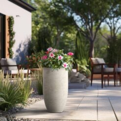 Sapcrete Lightweight 13.5 in. x 24.5 in. Light Gray Extra Large Tall Round Concrete Plant Pot/Planter for Indoor and Outdoor