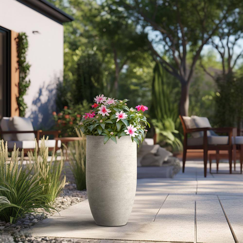 Sapcrete Lightweight 13.5 in. x 24.5 in. Light Gray Extra Large Tall Round Concrete Plant Pot/Planter for Indoor and Outdoor