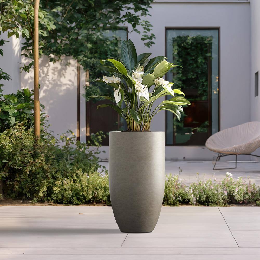Sapcrete Lightweight 13.5 in. x 24.5 in. Light Gray Extra Large Tall Round Concrete Plant Pot/Planter for Indoor and Outdoor