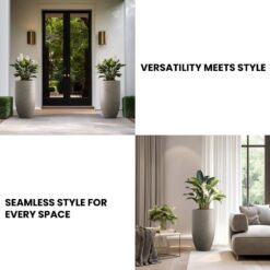 Sapcrete Lightweight 13.5 in. x 24.5 in. Light Gray Extra Large Tall Round Concrete Plant Pot/Planter for Indoor and Outdoor
