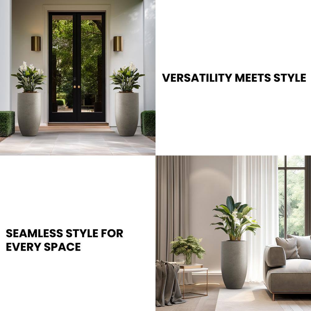 Sapcrete Lightweight 13.5 in. x 24.5 in. Light Gray Extra Large Tall Round Concrete Plant Pot/Planter for Indoor and Outdoor