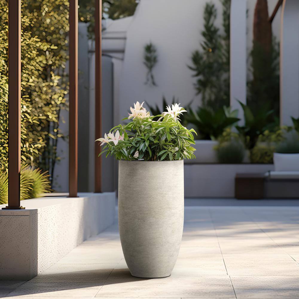 Sapcrete Lightweight 13.5 in. x 24.5 in. Light Gray Extra Large Tall Round Concrete Plant Pot/Planter for Indoor and Outdoor