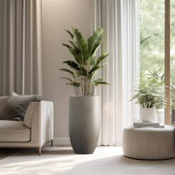 Sapcrete Lightweight 13.5 in. x 24.5 in. Light Gray Extra Large Tall Round Concrete Plant Pot/Planter for Indoor and Outdoor