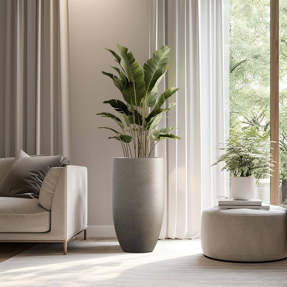 Sapcrete Lightweight 13.5 in. x 24.5 in. Light Gray Extra Large Tall Round Concrete Plant Pot/Planter for Indoor and Outdoor