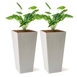 XBRAND 30 in. Tall Modern Square Planter, Tapered Floor Planter for Indoor and Outdoor, Patio Decor, Set of 2, Gray