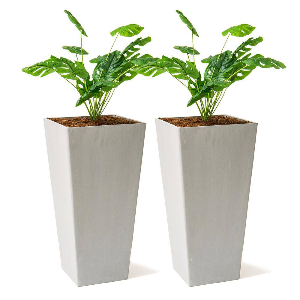 XBRAND 30 in. Tall Modern Square Planter, Tapered Floor Planter for Indoor and Outdoor, Patio Decor, Set of 2, Gray