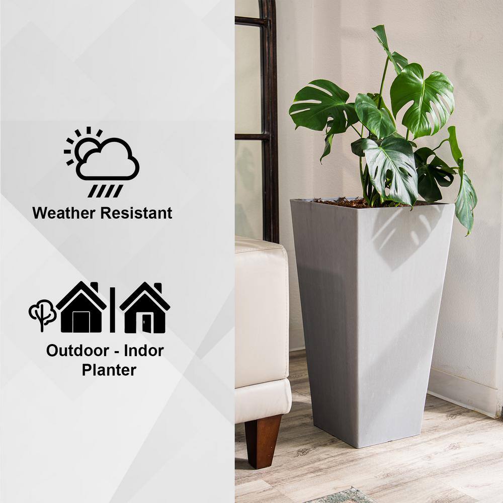 XBRAND 30 in. Tall Modern Square Planter, Tapered Floor Planter for Indoor and Outdoor, Patio Decor, Set of 2, Gray