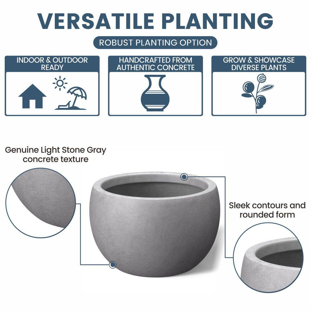 Morrava 20 in. Large Sage Gray Concrete Round Planter / Pot with Drainage Holes