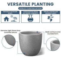 Morrava 18 in. Large Light Stone Gray Concrete Round Planter / Pot with Drainage Holes