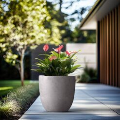 Morrava 18 in. Large Light Stone Gray Concrete Round Planter / Pot with Drainage Holes