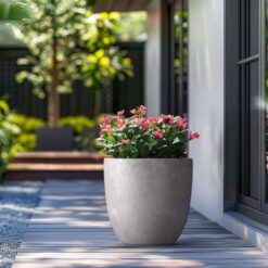 Morrava 18 in. Large Light Stone Gray Concrete Round Planter / Pot with Drainage Holes