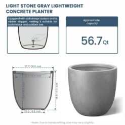 Morrava 18 in. Large Light Stone Gray Concrete Round Planter / Pot with Drainage Holes