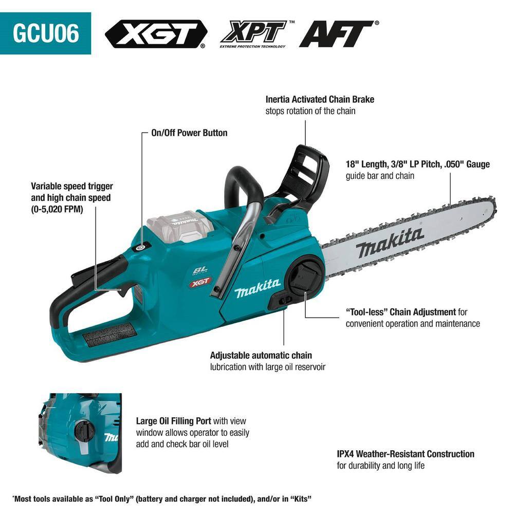 Makita XGT 18 in. 40V max Brushless Electric Battery Chainsaw (Tool Only)
