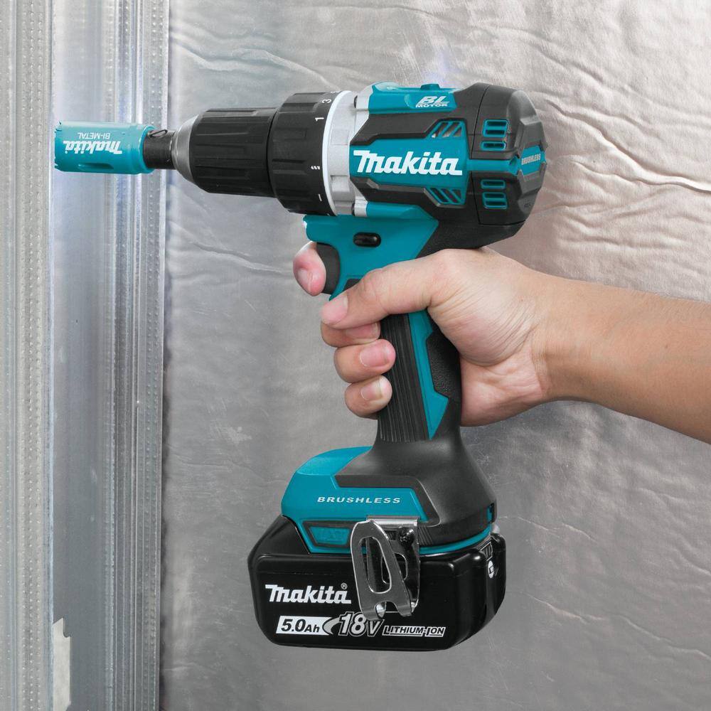 Makita 18V LXT Lithium-Ion Compact Brushless Cordless 1/2 in. Driver-Drill Kit with Two 5.0 Ah Batteries, Charger, Bag