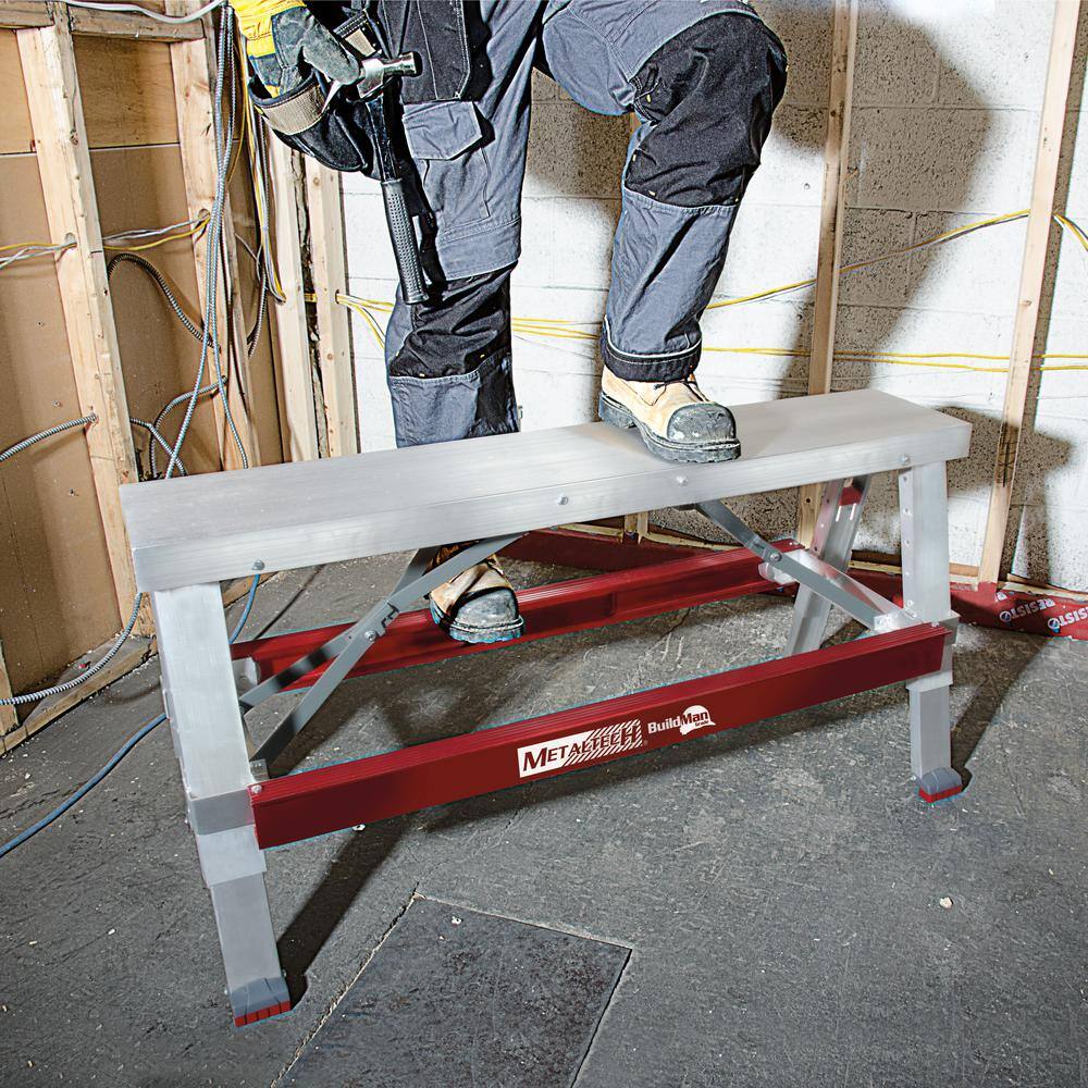 MetalTech Buildman 48 in. W x 18 in. D Aluminum Anti-Slip Scaffold Workbench with 500 lbs. Load Capacity