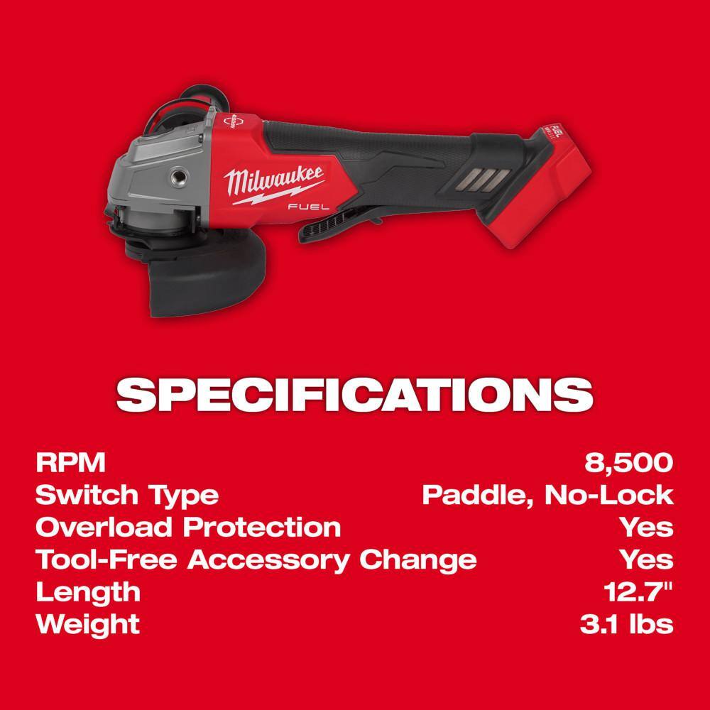 Milwaukee M18 FUEL 18-Volt Lithium-Ion Brushless Cordless 4-1/2 in./5 in. Grinder with Paddle Switch with Wheel